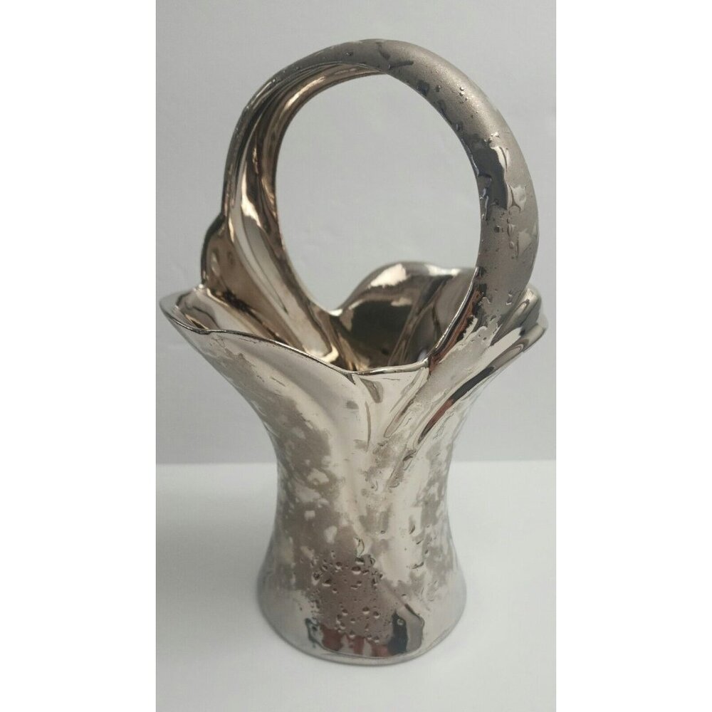 Vintage Elynor China Company Weeping Ceramic 23K Platinum Basket Made in USA